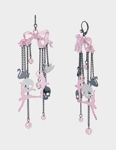 FLY BY NIGHT BOW BALLERINA CHANDELIER EARRINGS PINK Pink Dangle Chandelier Earrings, Pink Adjustable Dangle Chandelier Earrings, Pink Halloween Party Earrings, Pink Adjustable Chandelier Earrings, Ballet Earrings, Betsey Johnson Earrings Betsey Johnson, Satchel Backpack, Matching Halloween, Betsey Johnson Jewelry