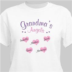 a white t - shirt with pink hearts and the words mommy's angels