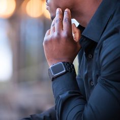 Our Men's Wide Leather Band is the definition of ruggedness, fitting perfectly on the new 49mm Apple Watch Ultra Titanium and the 45mm, 44mm and 42mm Apple Watch sizes. The wide band has been carefully engineered for easy attachment to your Apple Watch. It takes mere seconds to unleash this fusion of form, style, and function. This band is constructed from the unyielding 304L stainless steel. The L stands for low carbon. The extra low carbon content minimizes the precipitation of harmful carbide Modern Apple Watch Band For Outdoor, Durable Black Stainless Steel Watches, Durable Black Stainless Steel Watch, Modern Warrior, Form Style, Apple Watch Sizes, Apple Watch Ultra, Leather Watch Band, Ultra Wide