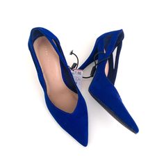 - Zara Trf - Size 35/5 - Vivid Royal Blue Color - Faux Suede Like Material - Side Cutouts - Double V Pointed Toes - Approximate 4” Tall Heels - New With Tags, Never Worn Blue Summer Heels For Workwear, Blue Summer Heels For Work, Blue Heels For Summer Workwear, Royal Blue Pumps, Tall Heels, Floral High Heels, Blue Ankle Boots, Cowboy Ankle Boots, Low Heel Ankle Boots