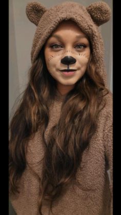 Bear Makeup Look, Bear Halloween Costume Women, Mama Bear Halloween Costume, Mama Bear Costume, Bear Makeup Cute, Bear Face Makeup, Teddy Bear Makeup Halloween, Easy Bear Makeup Halloween, Teddy Bear Costume Makeup