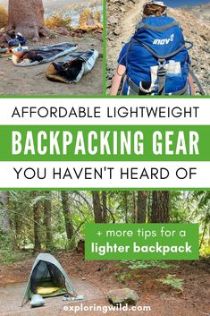 backpacking gear with text overlay that reads, how to pack for a lighter backpack