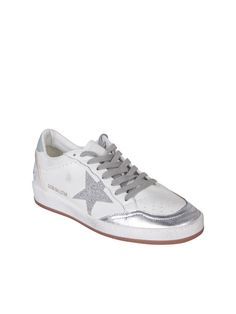 Leather sneakers by Golden Goose. Roundtoe. Silver-tone glitter star. Studs details. Long sleeves. Front pocketsGender: WomenMaterial: 97% LEATHER 3% CRYSTALColor: WHITEMade in: ImportedProduct ID: GWF00117 F005365 11707*Import tax/duty will be calculated at checkout (If applicable) White Leather Sneakers With Glitter, White Leather Sneakers With Glitter Accents, White Leather Glitter Sneakers, Casual Leather Sneakers With Glitter Accents, Goose Sneakers, Golden Goose Sneakers, Glitter Stars, Star Studs, Golden Goose