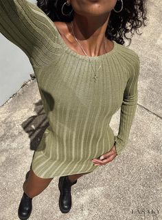 Lasaky - Green Mini Knitted Dress with Santorini Inspiration Pattern Green Knit Dress, Vegas Dresses, Pink Formal Dresses, Dress Knit, Dress Slim, New Years Eve Dresses, Fitted Mini Dress, Mini Dress Fashion, Rust Dress