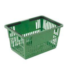 a green plastic basket on a white background