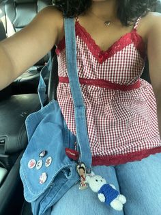 ꜱᴀᴠᴇ = ꜰᴏʟʟᴏᴡ Cool Clothing Aesthetic, Gingham Tank Top Outfit, Red Gingham Outfit Aesthetic, Red Gingham Top Outfit, Downtown Spring Outfits, Red Gingham Aesthetic, Vintage Fashion Inspiration, Gingham Outfit Aesthetic, Cute Tops To Sew