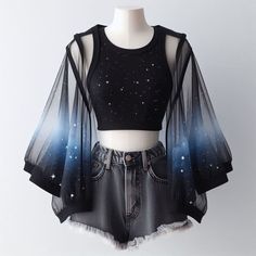 Night Inspired Outfits, Outfits Inspired By Euphoria, Deep V Outfit, Saturn Inspired Outfit, Mooncore Aesthetic Outfit, Galaxy Outfit Ideas, Dreamy Aesthetic Fashion, Stage Performance Outfits Concerts, Pisces Aesthetic Outfit