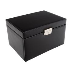 a large black box with a silver handle on the top and bottom lid is shown