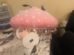 Mushroom Fairy Headband, Pink Fairy Ren Faire, Pink Mushroom Fairy, Pink Ren Faire Outfit, Toadette Cosplay, Mushroom Hat Diy, Mushroom Fairy Costume