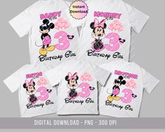 Minnie Mouse Birthday Shirts, Images For Sublimation, Birthday Family Shirts, Family T Shirts, Third Birthday Party, Family Birthday Shirts, Retro Birthday, Minnie Mouse Birthday Party, Minnie Birthday