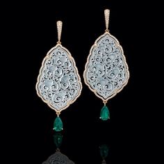 Inbar Van Cleef And Arpels Jewelry, Chinese Jewelry, Carved Jade, Jade Earrings, Classic Earrings, Jade Jewelry, Emerald Earrings, It Is Well, Earring Jewelry