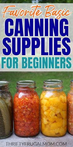 canning supplies for beginners with text overlay that reads favorite basic canning supplies for beginners