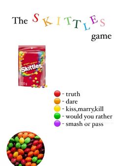 the skittles game is shown with an image of a candy bag and some candies