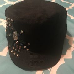 Nwot Super Cute Black Linen Look Hat With Bejeweled Pattern. Says One Size Fits Most. But, Too Small For My Head, So Never Worn! A Few Scratches In The Main Center Jewel. Tried To Show On Pic, But Can’t Really See Them. Black Adjustable Embellished Hats, Black Brimmed Hat With Rhinestones, Black Linen, Cute Black, Super Cute, Women Accessories, Hats, Pattern, Women Shopping