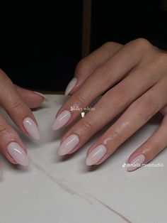 Pink Nails Natural, Almond Nails Milky Pink, Milky White Nails Pointy, Milky Pink Almond Nails, Pale Pink Almond Nails, Light Pink Pointy Almond Nails, Bridal Nails Designs, Natural Nails Manicure, Formal Nails