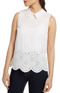 ModCloth Eyelet in the Sun Top available at #Nordstrom Office Jobs, Collared Blouse, Fashion Tops Blouse, Eyelet Top, Prom Looks, Tops Blouse, Anarkali Dress, Midi Skirts