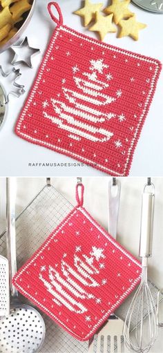 two pictures showing different types of christmas decorations and baking utensils on a table