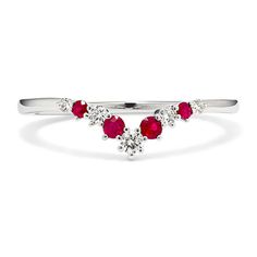 Add sparkle and rich red color to your engagement ring  or any ring stack  with this natural ruby and diamond contour band. Set in bright 14-karat white gold  all the gemstones are hand matched for consistent color and beauty. Ruby Wedding Band, Contour Wedding Band, Ruby Bands, Wedding Ring For Her, Band Engagement Ring, Ruby Diamond, Gold Wedding Rings, Natural Ruby, Diamond Wedding Bands