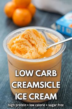 low carb ice cream in a plastic cup with a spoon