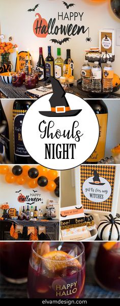 halloween themed party with drinks and decorations