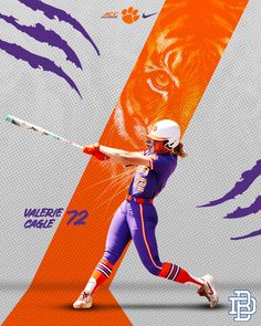 Valerie Cagle ~ Clemson Softball Softball Logos Design, Softball Gameday Graphics, Hero Graphic Design, Baseball Game Day Graphics, Softball Graphic Design, Baseball Gameday Graphics, Athletic Graphic Design, Clemson Softball, Sports Social Media Design