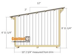 the measurements for an outdoor deck and stair railing with wood slats on each side