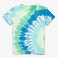 a blue and green tie - dyed t - shirt on a white background