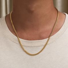 4mm 18K Gold Chain Necklace, Mens Gold Cuban Link Chain, Mens Jewelry - Gold Chain For Men - By Twistedpendant by Twistedpendant on Etsy Mens Jewelry Gold, Mens Gold Chain Necklace, Etsy Jewellery, Gold Cuban Link Chain, Chain For Men, Necklace Mens, Mens Gold Jewelry, 18k Gold Chain, Mens Gold Bracelets