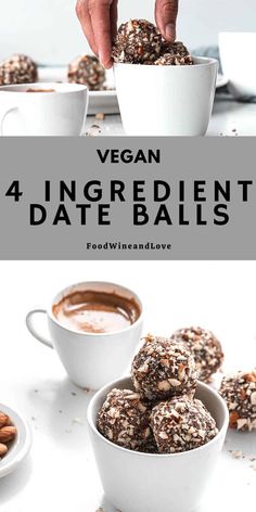 vegan ingredient date balls in white bowls