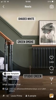 Green And White Staircase, Green Stair Panelling, Black Stairs Green Wall, Dark Green Hallway And Stairs, Black Hallways And Stairs, Panelled Hallway Colour Ideas, Staircase Dado Rail, Sage And Grey Hallway, Hall And Stairs Colour Ideas