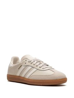 Adidas Samba OG "Beige/White" Sneakers - Farfetch Baige Shoes, Cute Women Sneakers, Adidas Samba Beige Outfit, Adidas Beige Sneakers, Beige Sambas, Adidas Samba Beige, Adidas Samba White, Cream Sneakers, Beige Adidas