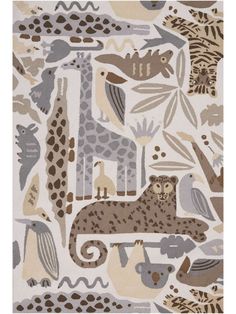 a rug with various animals and plants on it's sides, including giraffes