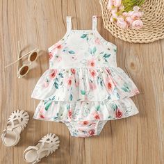 6-24M Baby Girls Cami Bodysuit Floral Prinr Ruffle Trim Wholesale Baby Clothing Rompers For Kids, Cami Bodysuit, Dino Birthday, Boho Theme, Girls Outfits, Shower Cake, Baby Outfits, Baby Things, Baby Ideas