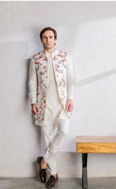 Jackets On Kurta For Men, Mens Clothing Styles Traditional, Sherwani With Jacket For Men, Long Jacket Kurta Men, Kurta Pajama With Long Jacket, Long Jacket Outfit Men, Long Koti Kurta For Men, Kurta And Jacket For Men, Men’s Ethnic Wear