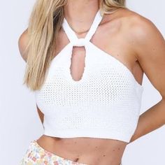 Crochet Top From Princess Polly. Size Xs/S. Never Worn! Trendy Fitted White Crochet Top, Trendy White Fitted Crochet Top, Beach Knit Fitted Halter Top, Beach Fitted Knit Halter Top, Fitted Knit Halter Top For The Beach, Fitted Open Knit Crop Top For Vacation, White Crochet Knit Top For Vacation, Fitted Crochet Knit Top For Vacation, Chic Fitted Crochet Crop Top