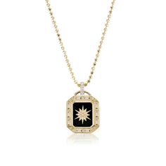 Le Stelle Mini Tarot Necklace – Sorellina Yellow Gold Necklace With Black Diamonds As Gift, Gold Diamond Necklace With Black Enamel, Luxury Gold Necklace With Black Diamonds, Gift Guide Design, Hope Inspiration, Star Motif, Hand Chain, Diamond Bangle, Yellow Gold Pendants