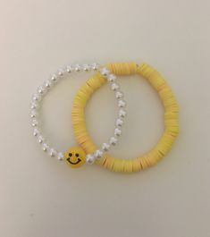 This Beautiful yellow smiley set will brighten up your day and your outfit!Good for casual and fancy occasions. Thank you for your service! Yellow Beaded Bracelets With Smiley Face, Yellow Bracelet Ideas, Vsco Bracelets, Bracelets Ideas, Yellow Bracelet, Bead Ideas, Clay Bead, Summer Lookbook, Bracelet Ideas