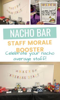 a table with some food on it and the words nacho bar