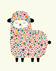 a colorful sheep with lots of dots on it