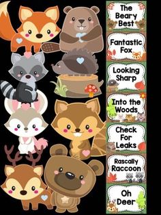 the woodland animals clipart set includes different types of forest animals, including foxes and raccoons