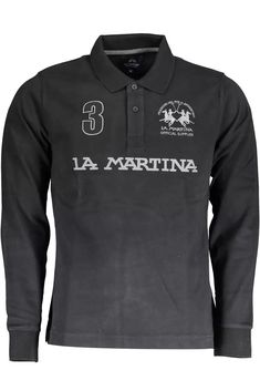 La Martina Black Cotton Men Polo Men's Shirt Print Embroidery, Black Polo Shirt, Elegant Embroidery, Black Polo, Long Sleeve Polo Shirt, Cotton Polo Shirt, Cotton Polo, Long Sleeve Polo, Mens Polo Shirts