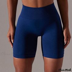 Olivia Mark - Sleek Seamless Strappy Sports Bra and Shorts Set for Running, Yoga, and Fitness Sports Bra And Shorts, Running Yoga, Strappy Sports Bras, Navy Blue Shorts, Pleated Blouse, Activewear Fashion, Lace Camisole, Shorts Set, Olivia Mark