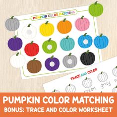 pumpkin color matching worksheet for kids to practice colors and numbers in the classroom