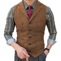 Fabric:Tweed,Cotton Blend; Gender:Men's; Style:Casual; Fit Type:Tailored Fit; Vest Buttons:Single Breasted Five-buttons; Item Type:Vest; Pattern:Solid Color; Neckline:Notch; Listing Date:07/27/2023; Clothing Length:; Bust:; Shoulder Width: Mens Tweed Suit, Vintage Suit Men, Business Vest, Bow Tie Shirt, Gentleman's Wardrobe, Tweed Vest, Waistcoat Men, Mens Suit Vest, Suit Waistcoat