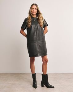 Anthology Leather Shift Dress | JD Williams Chic Leather Workwear Dress, Leather Knee-length Dress For Date Night, Knee-length Leather Dress For Date Night, Chic Leather Dresses For Fall, Chic Leather Knee-length Dress, Fall Leather Midi Dress, Knee-length Leather Dress For Fall, Leather Shift Dress, Shirt Making