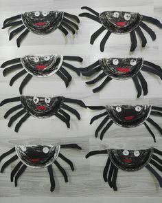 several images of spider masks with eyes and hands