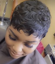 Pixie For Black Women, Super Short Pixie For Black Women, Pixie Curls, Hairstyles With Curls, Finger Waves Short Hair, Super Short Pixie, Alopecia Hairstyles, Short Relaxed Hairstyles, Short Sassy Haircuts