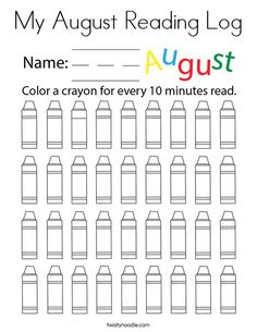 the printable book for my august reading log is filled with crayons and numbers