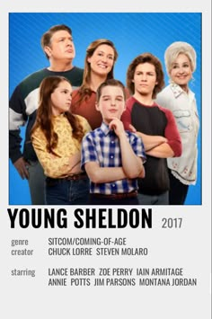 the young sheldon movie poster is shown in black and white, with an image of four people