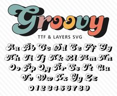 the font and numbers for grooy is shown in black, orange, and blue